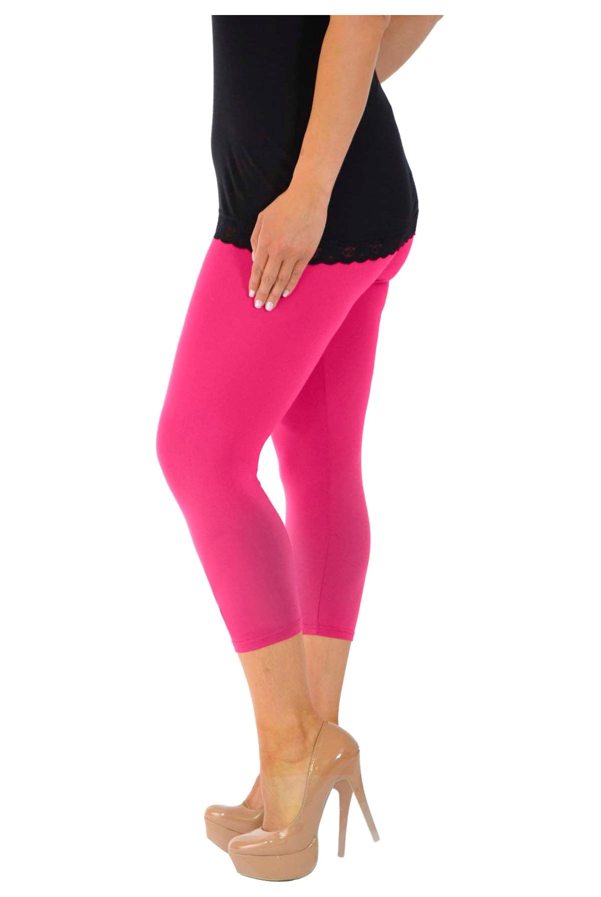 3/4 Length Cropped Leggings Leggings WearAll Cerise 12-14