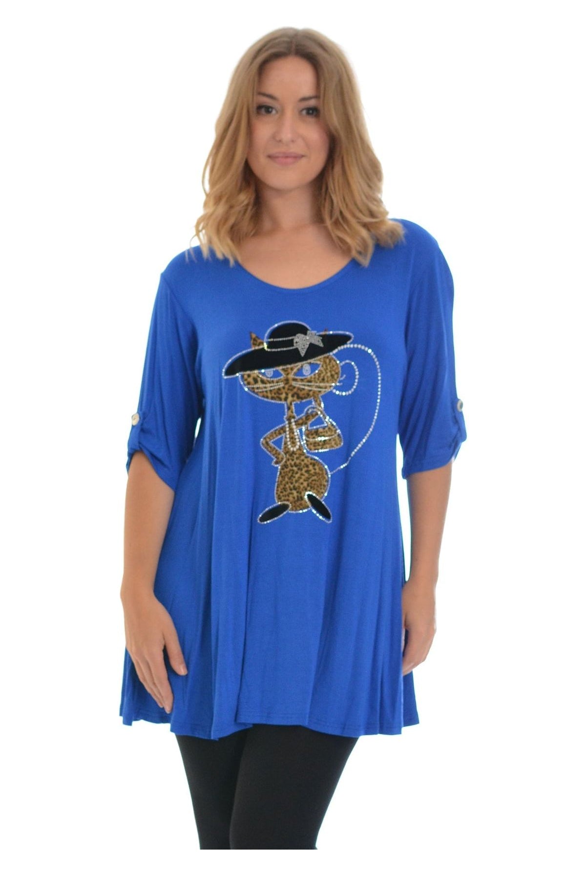 Cat With Hat Stud 2 Button Top Apparel & Accessories WearAll Royal Blue 14