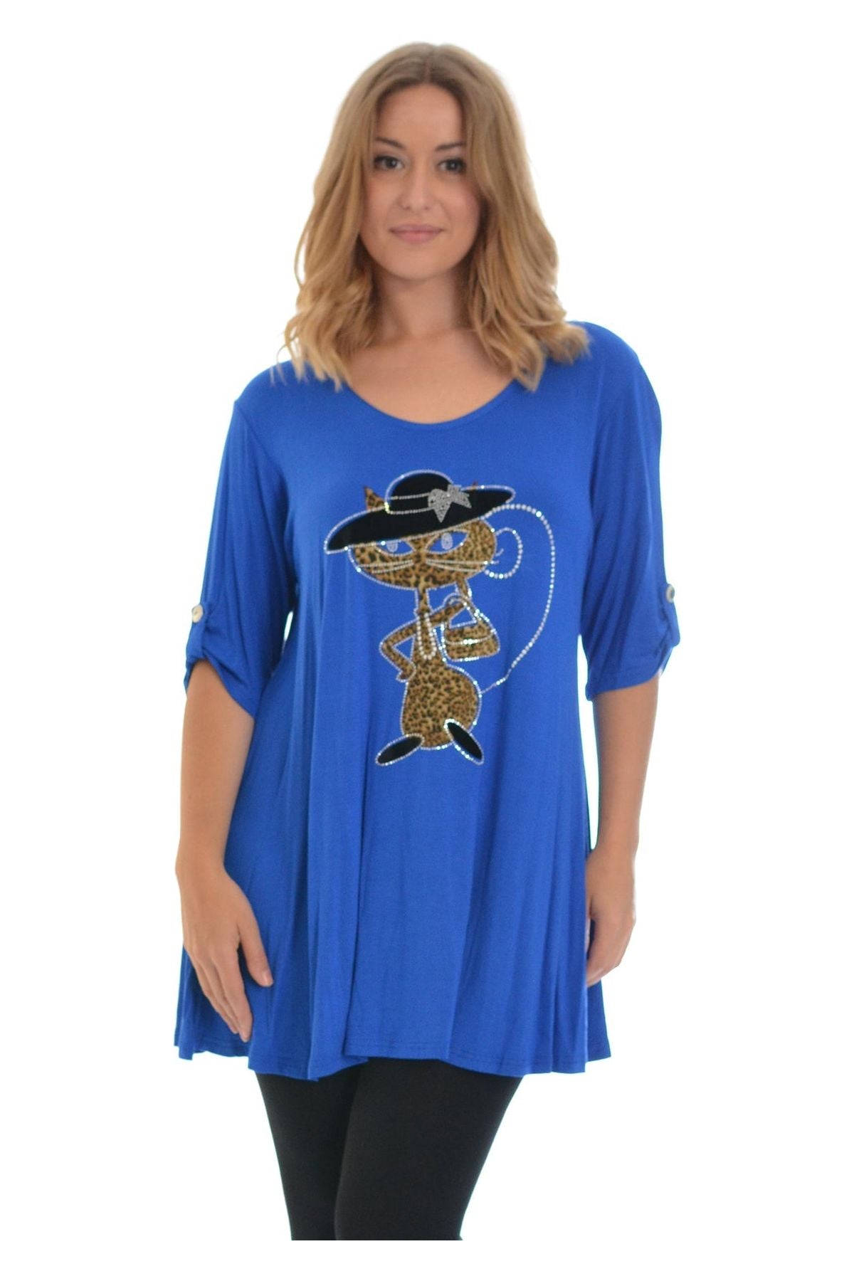 Cat With Hat Stud 2 Button Top Apparel & Accessories WearAll Royal Blue 14