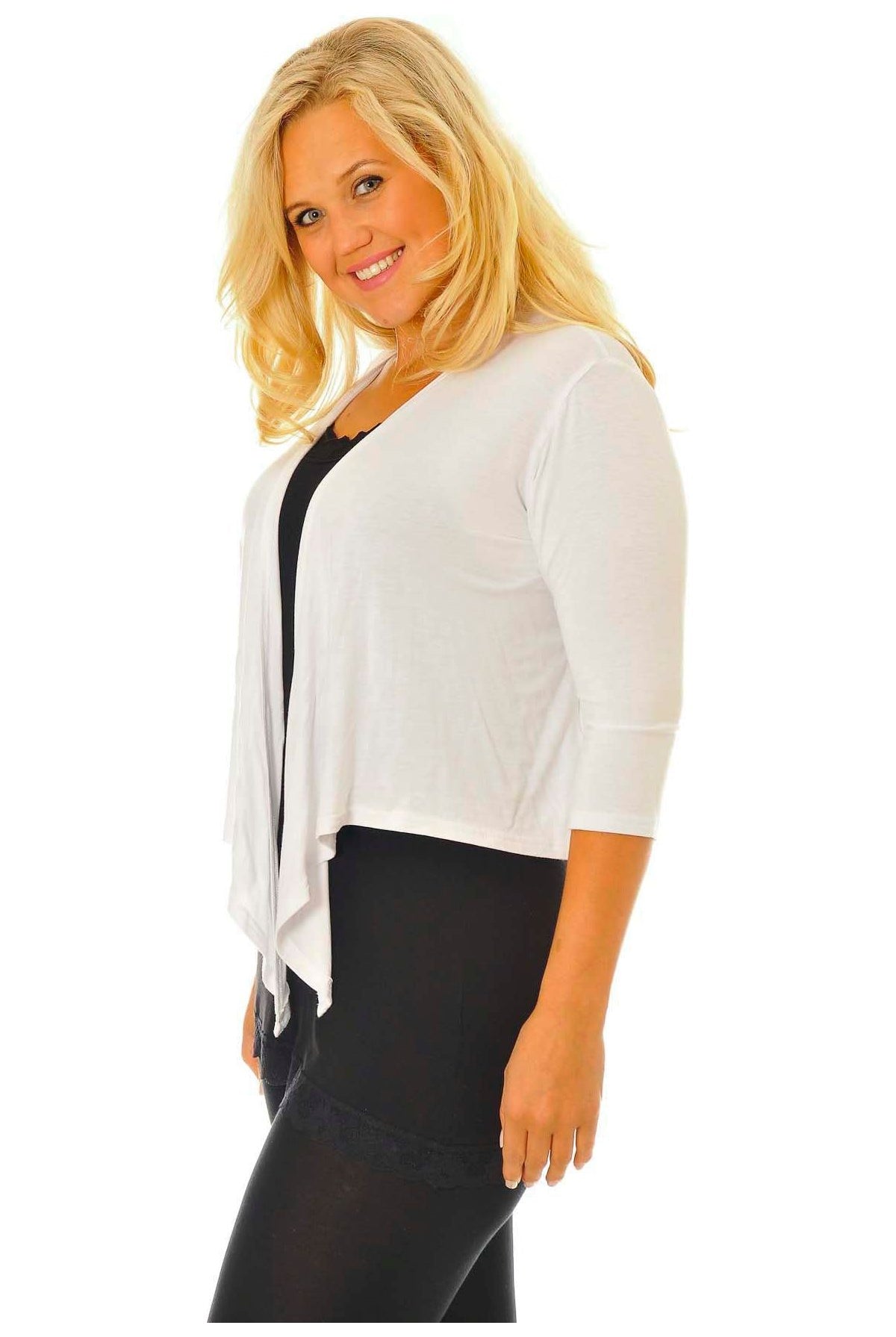 Plus Size 3/4 Sleeve Tie Shrug Tops WearAll