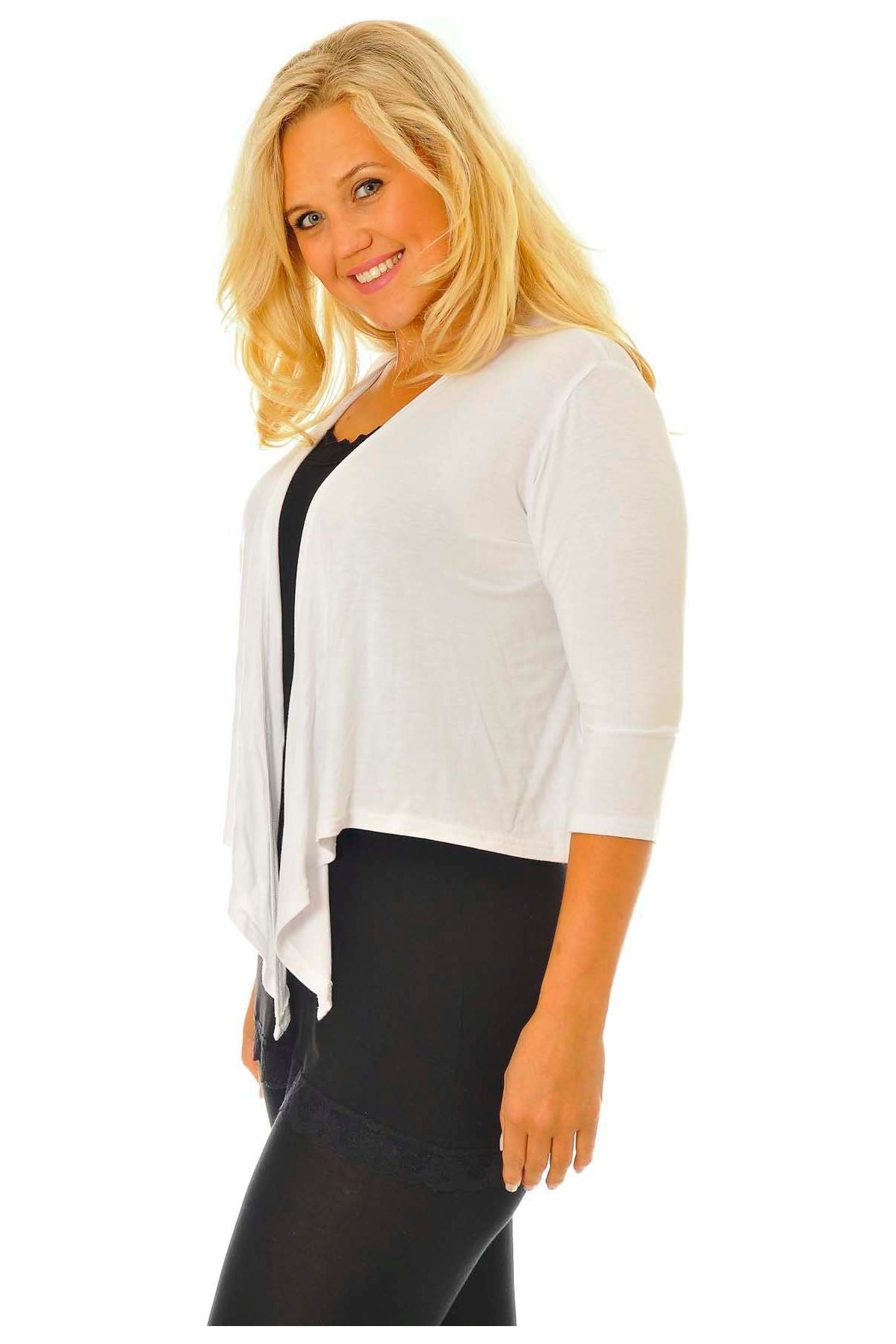 Plus Size 3/4 Sleeve Tie Shrug Tops WearAll
