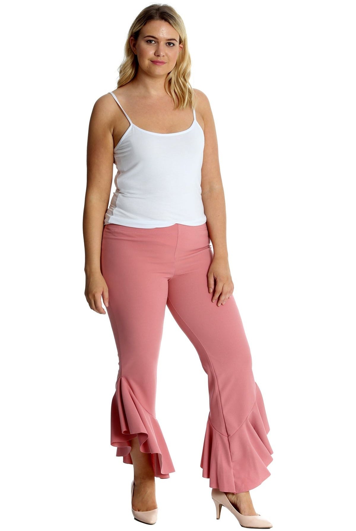 Frill Asymmetric Hem Plain Trousers Trousers WearAll