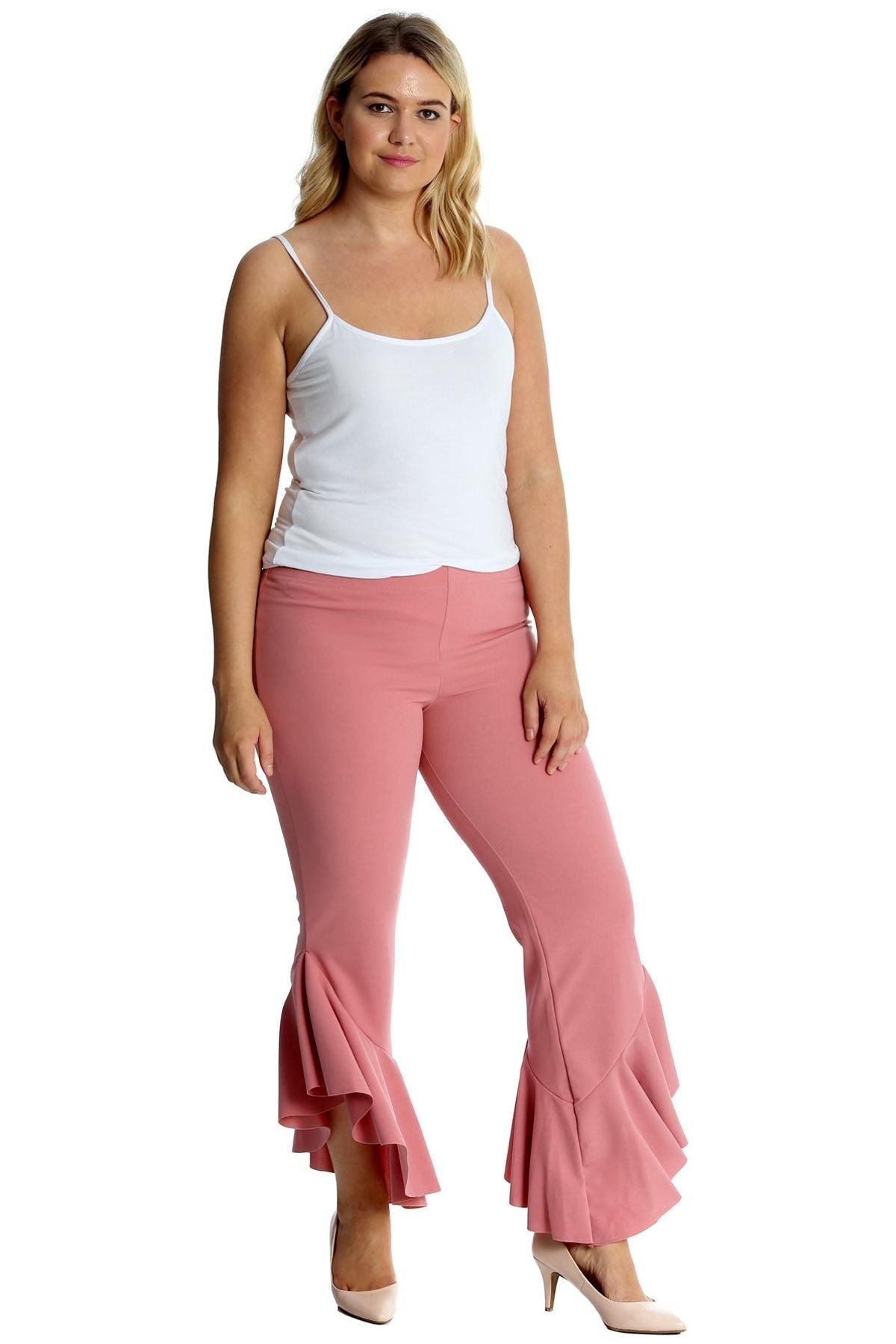 Frill Asymmetric Hem Plain Trousers Trousers WearAll