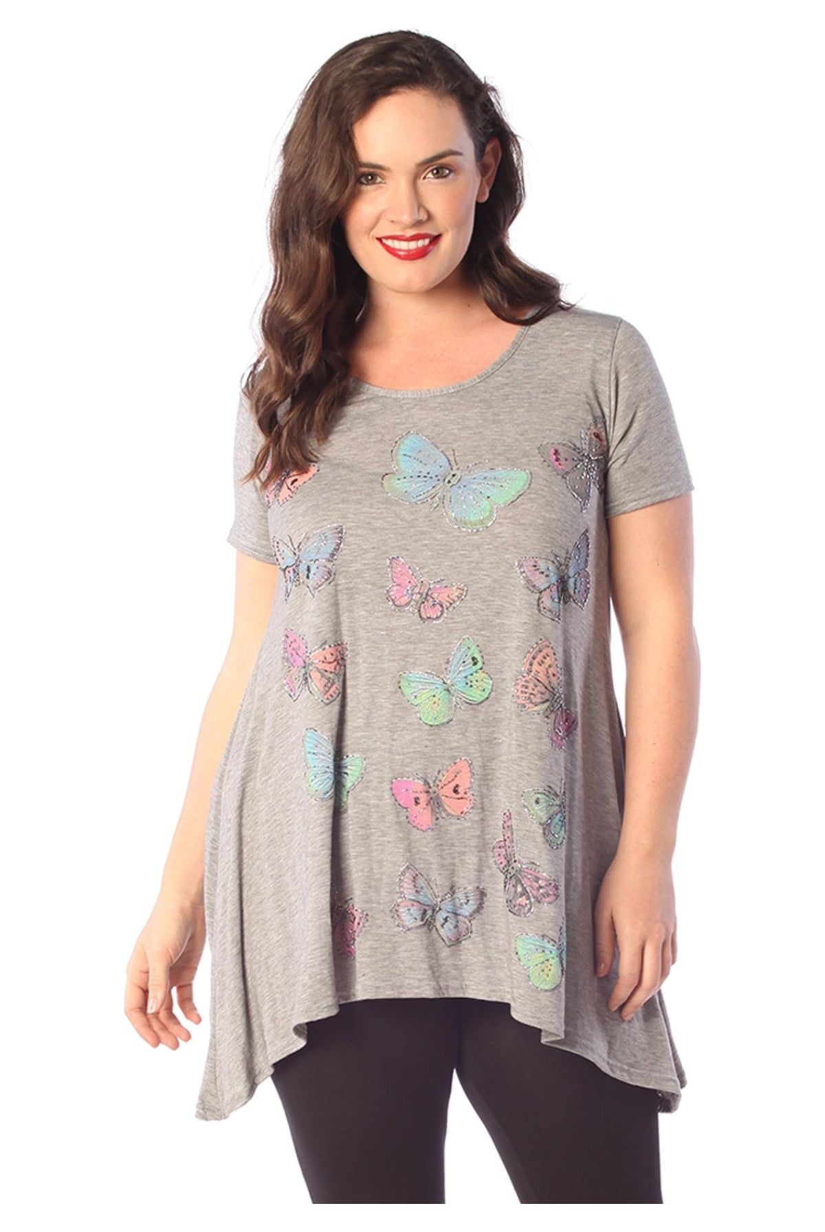 Butterfly Hanky Hem Short Sleeve Top Apparel & Accessories WearAll Grey 14