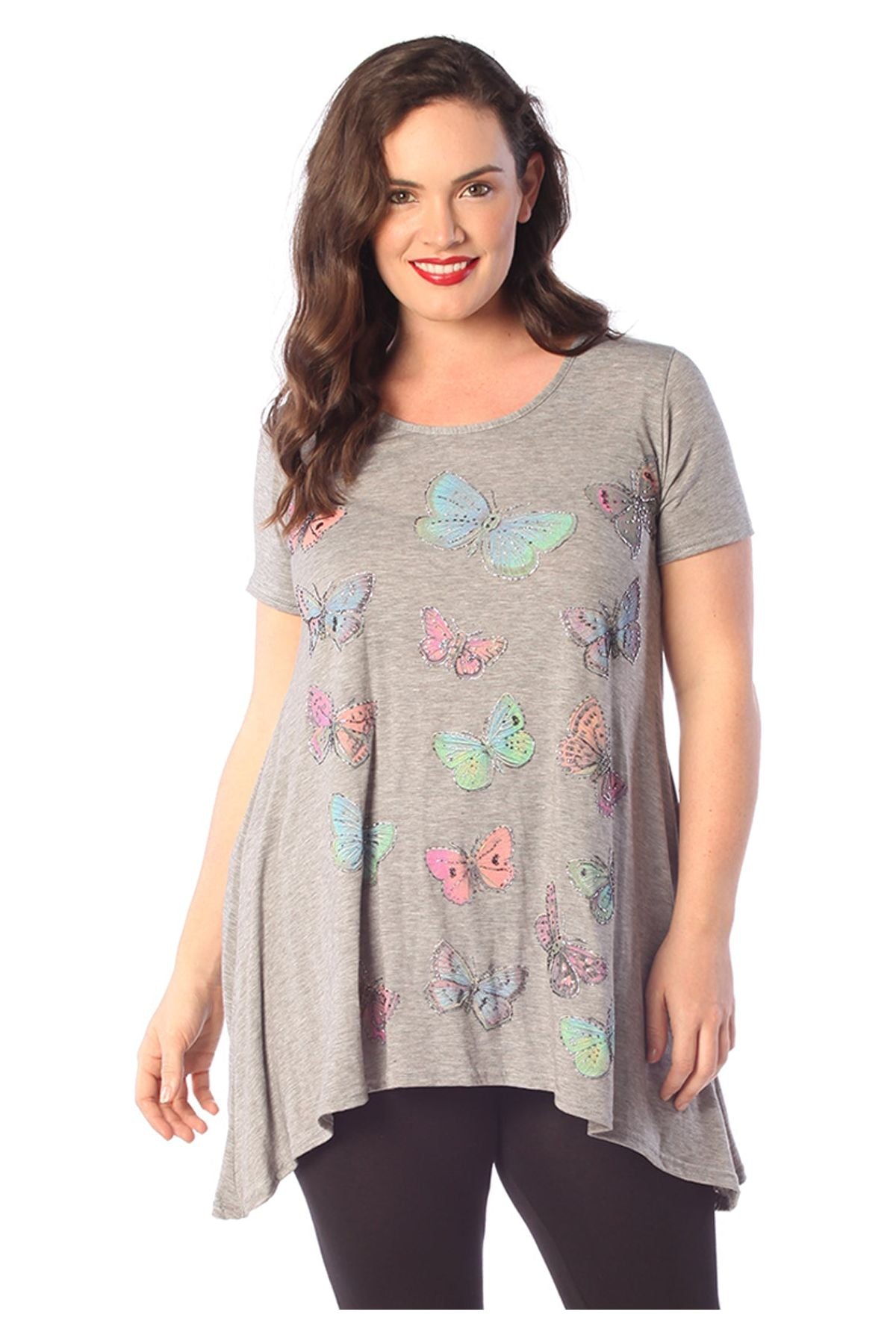 Butterfly Hanky Hem Short Sleeve Top Apparel & Accessories WearAll Grey 14