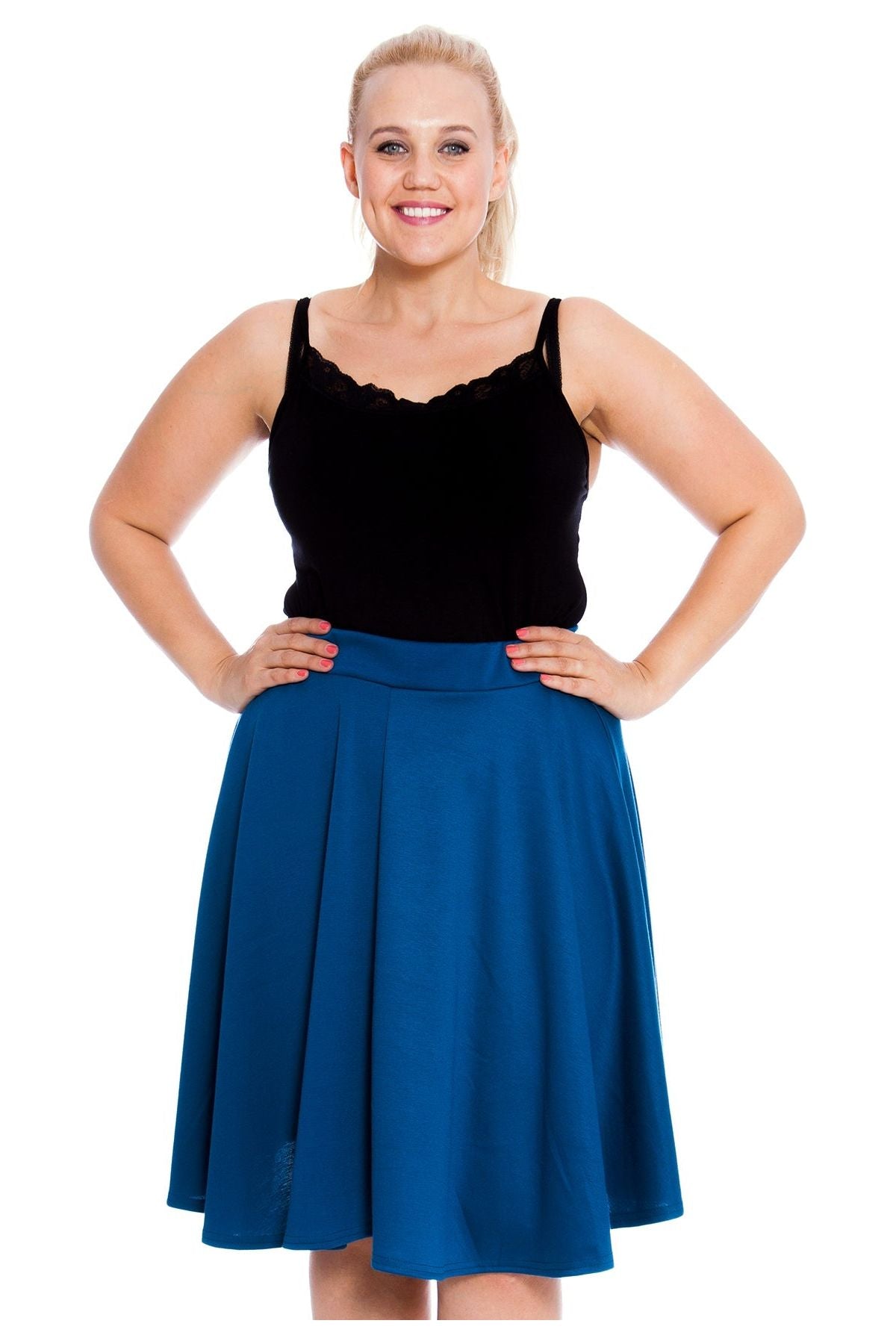 Flared Elastic Waist Skirt – Skater Style Skirt WearAll Teal 14