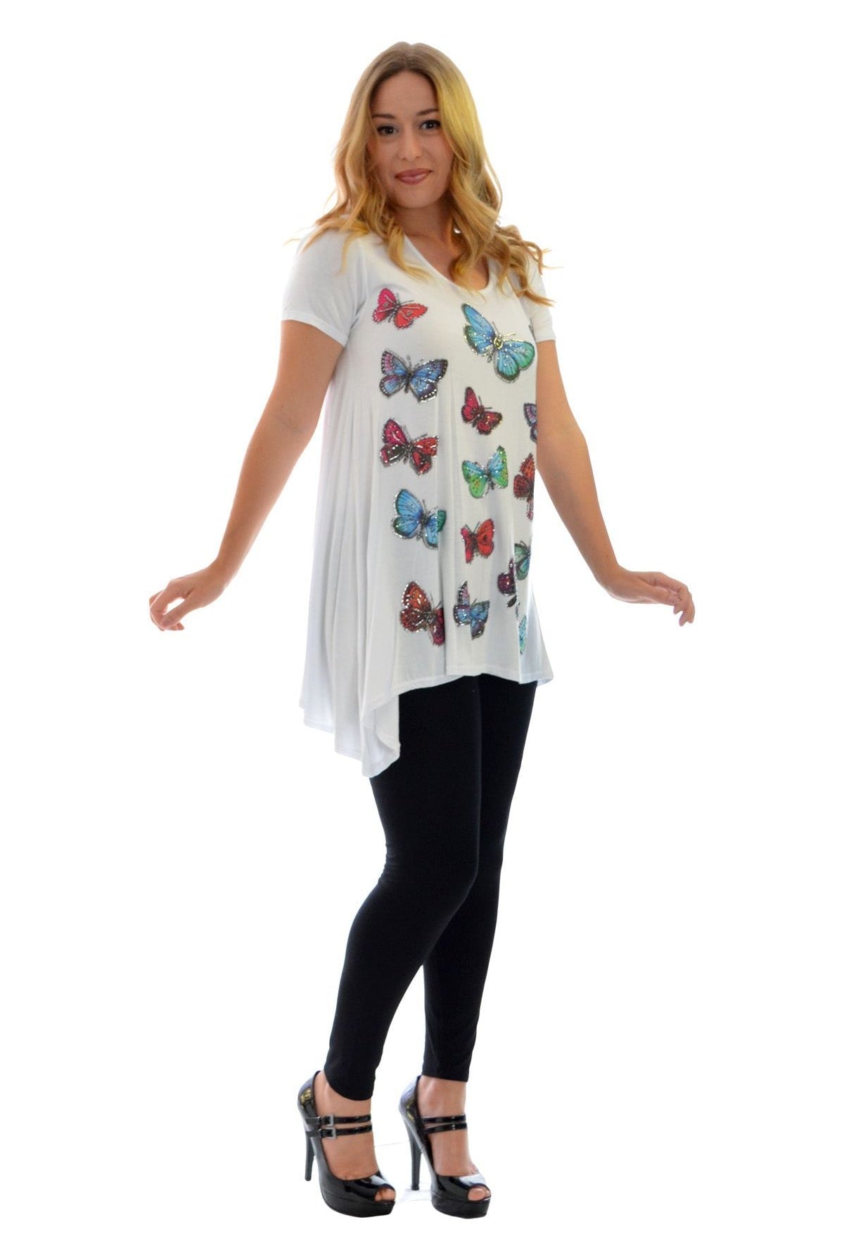 Butterfly Hanky Hem Short Sleeve Top Apparel & Accessories WearAll