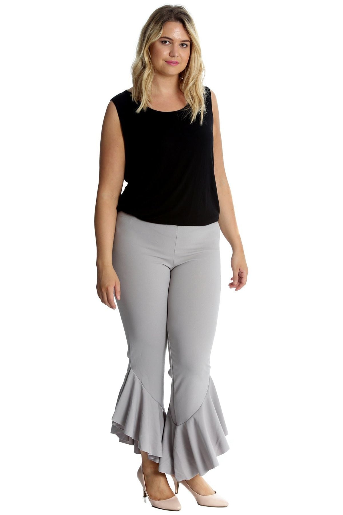 Frill Asymmetric Hem Plain Trousers Trousers WearAll