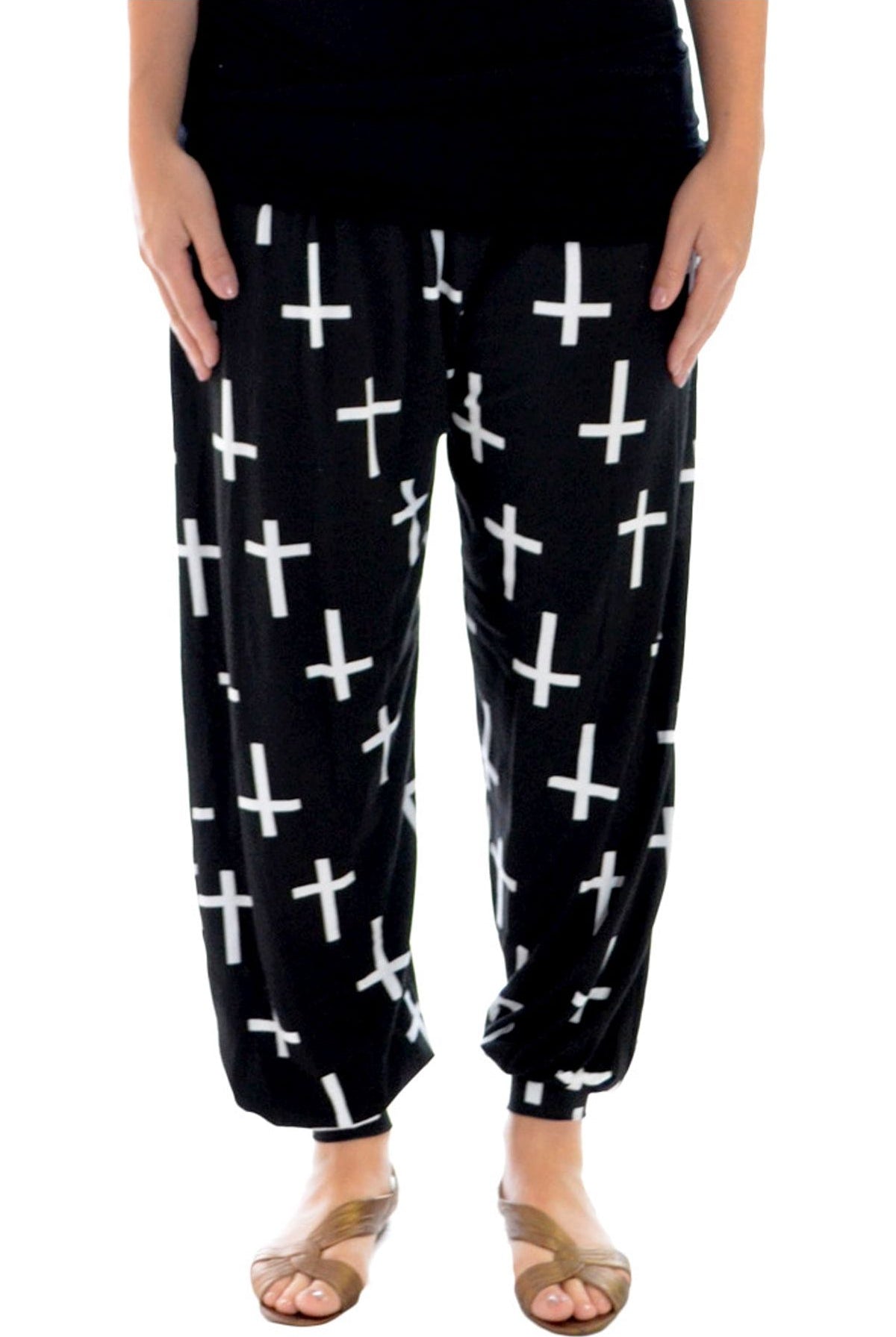Cross Print Harem Trousers Trousers WearAll