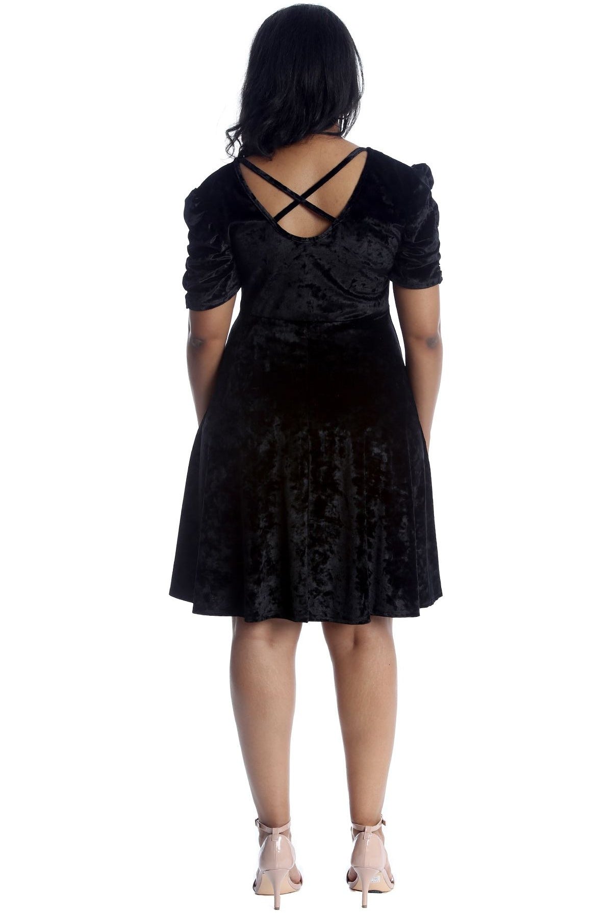 Plus Size Skater Style Velvet Cross Back Dress Dress WearAll