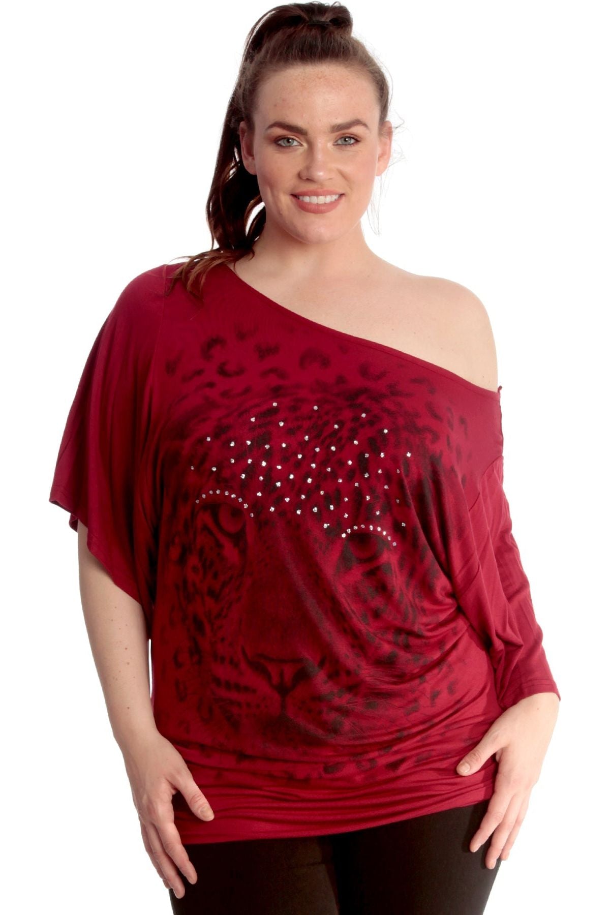 Tiger Print Glitter Batwing Top Tops WearAll