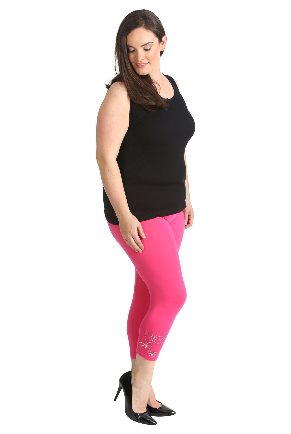 Plus Size 3/4 Butterfly Sequin Leggings Leggings WearAll