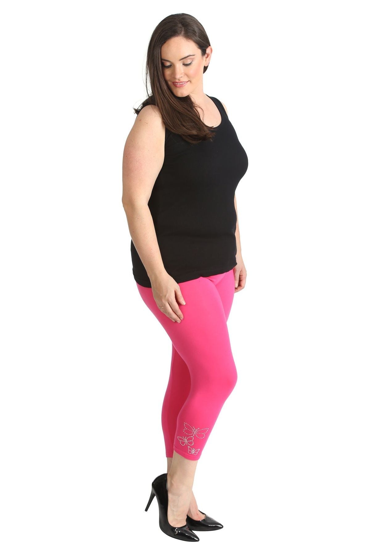 Plus Size 3/4 Butterfly Sequin Leggings Leggings WearAll