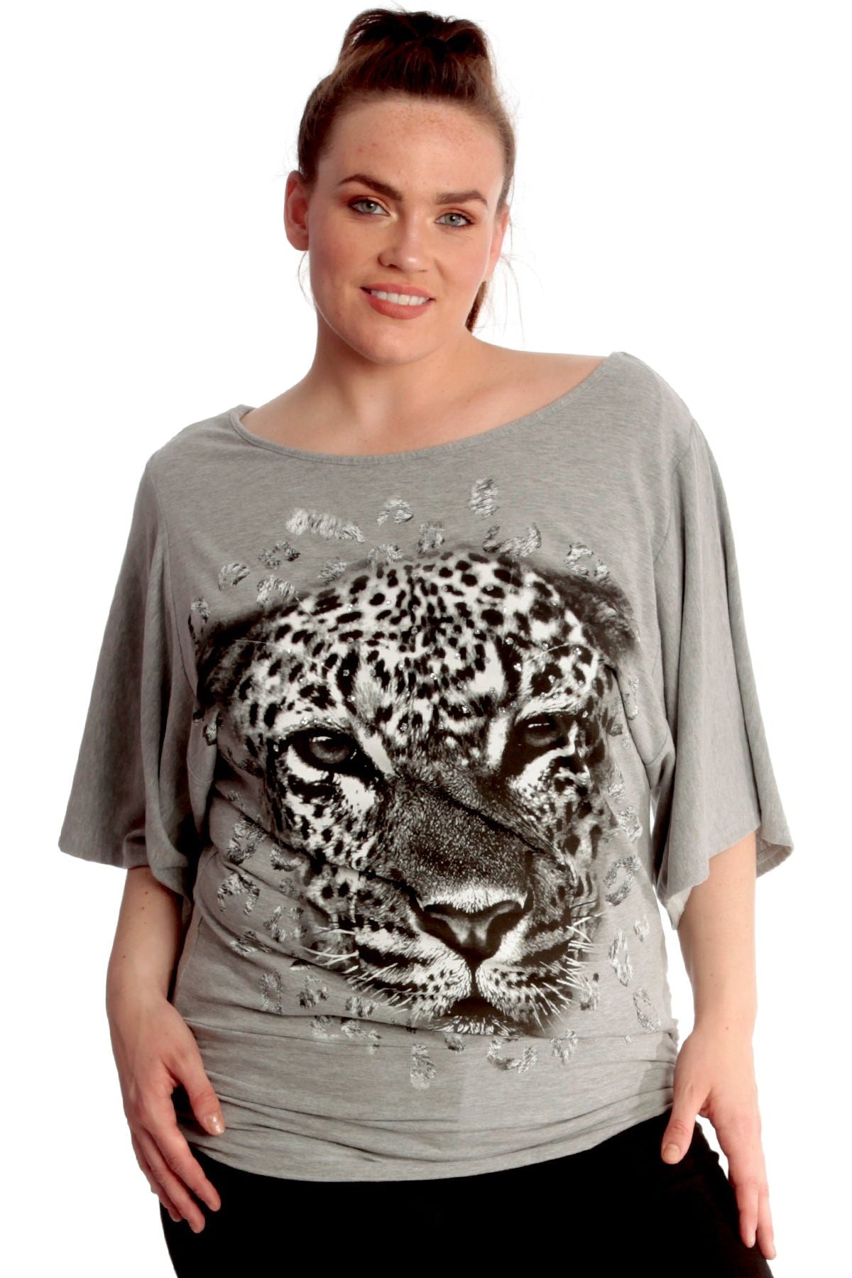 Tiger Print Glitter Batwing Top Tops WearAll