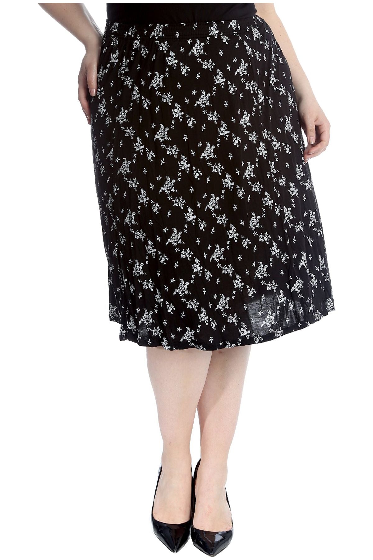 Plus Size Floral Leafy Print Midi Skirt Skirt WearAll