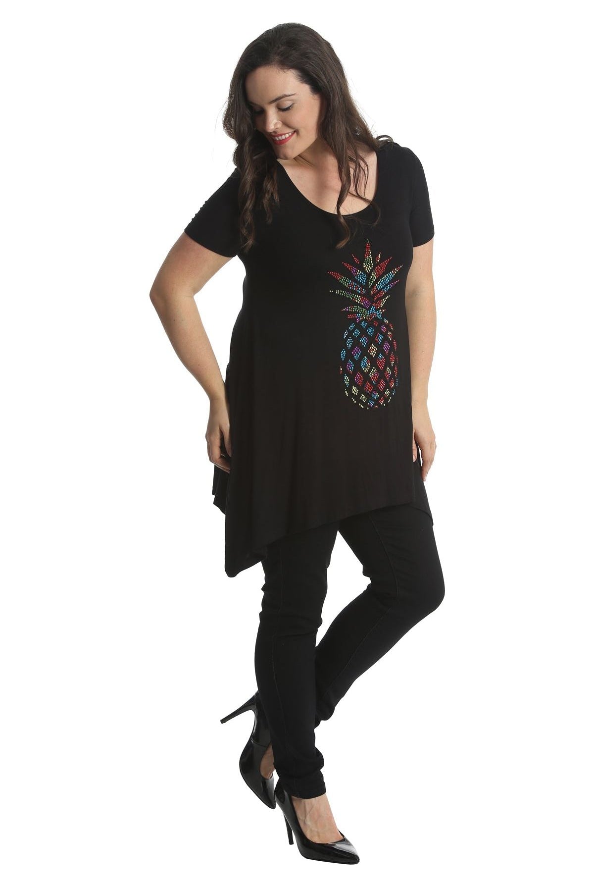 Pineapple Stud Hanky Hem Short Sleeve Top Apparel & Accessories WearAll