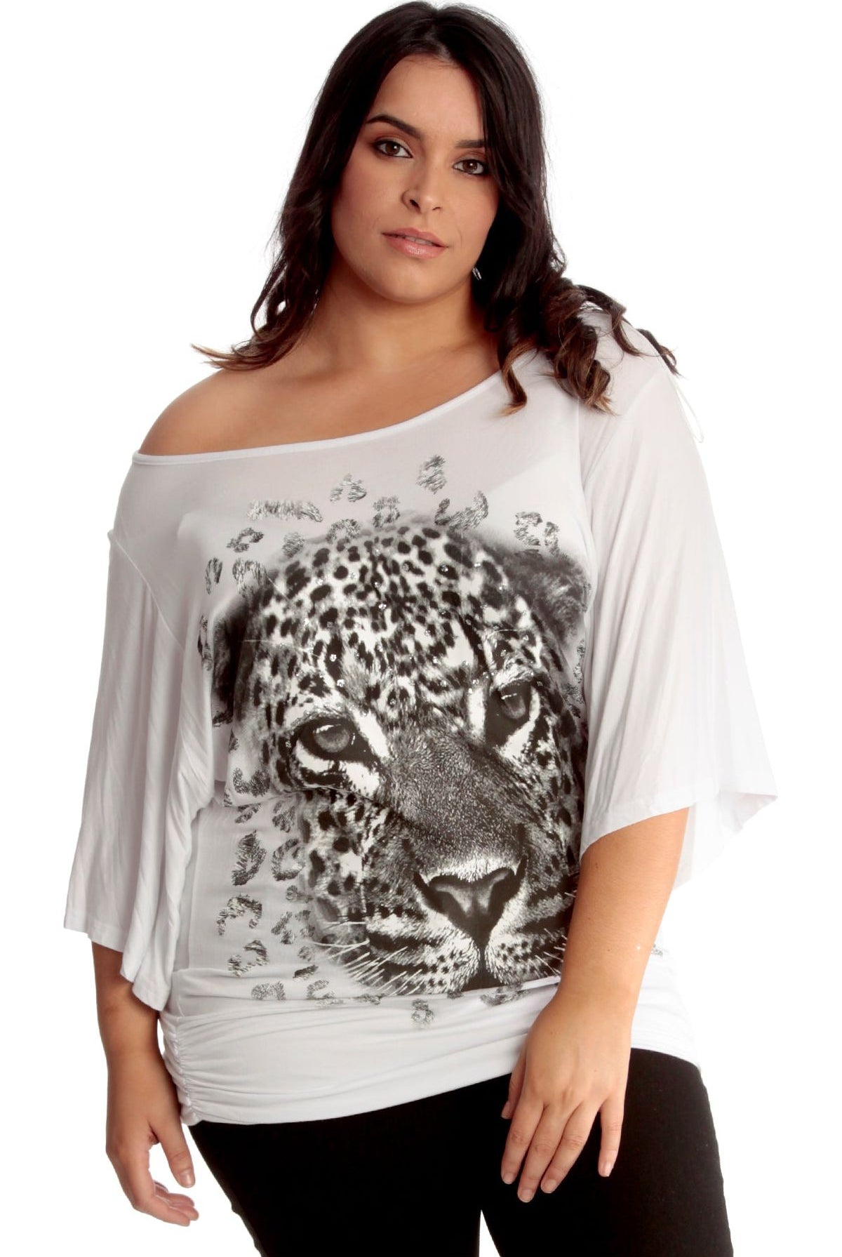 Tiger Print Glitter Batwing Top Tops WearAll White 14
