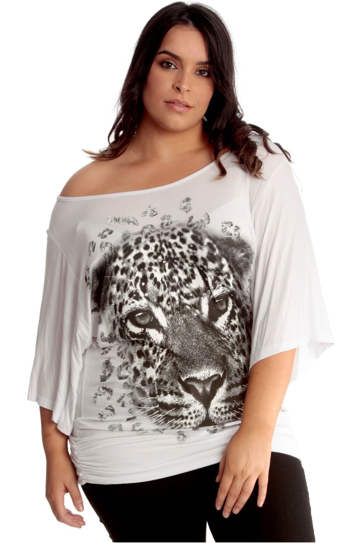 Tiger Print Glitter Batwing Top Tops WearAll White 14