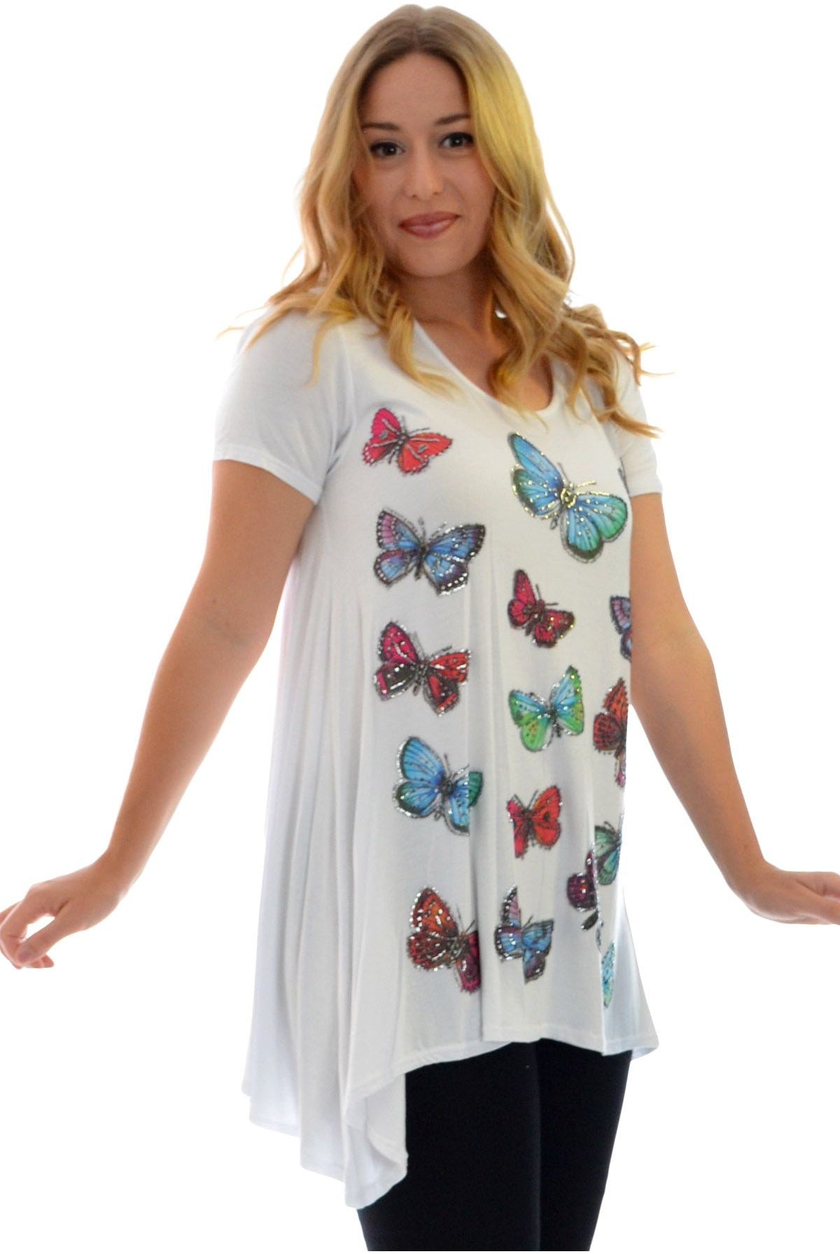 Butterfly Hanky Hem Short Sleeve Top Apparel & Accessories WearAll