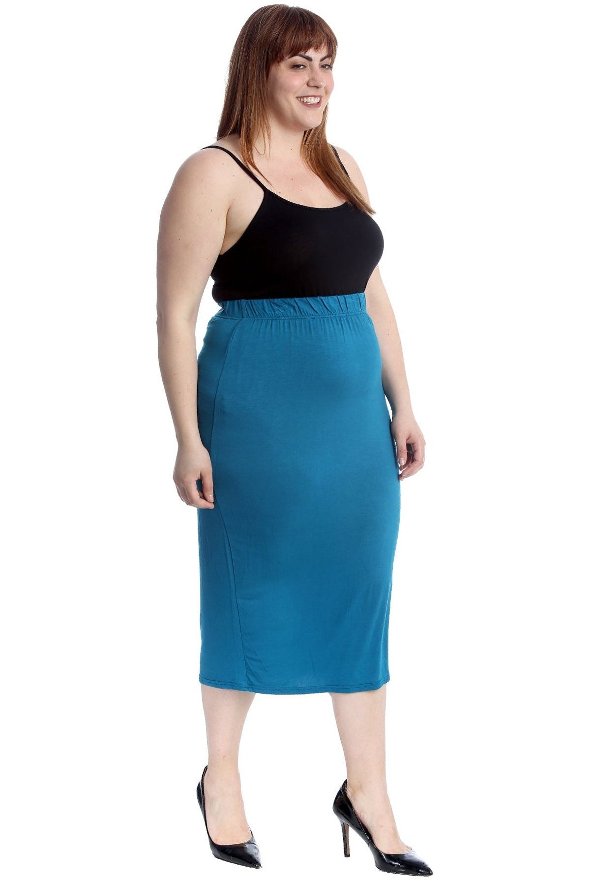 Plus Size Plain Long Ladies Stretch Maxi Skirt Apparel & Accessories WearAll