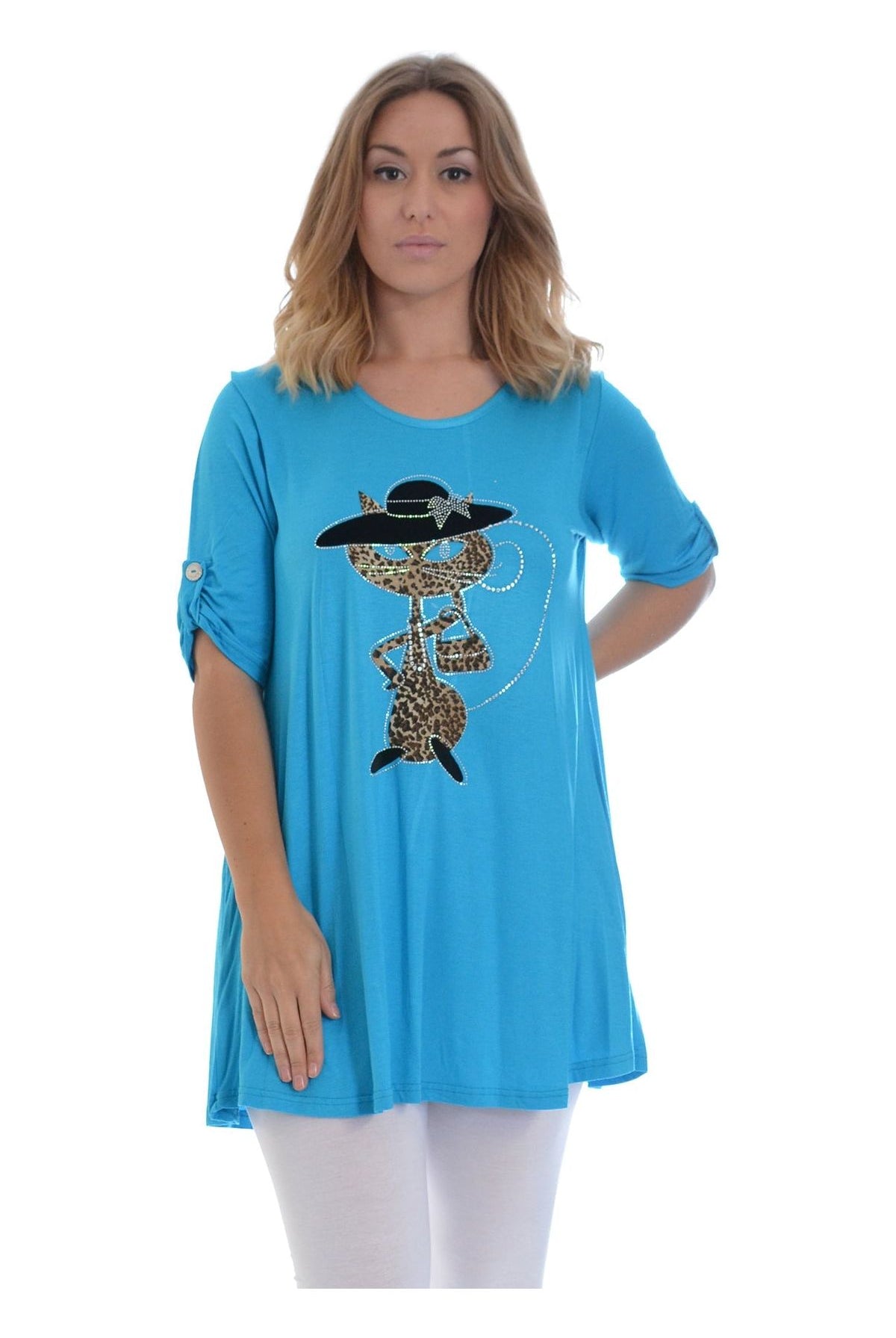 Cat With Hat Stud 2 Button Top Apparel & Accessories WearAll