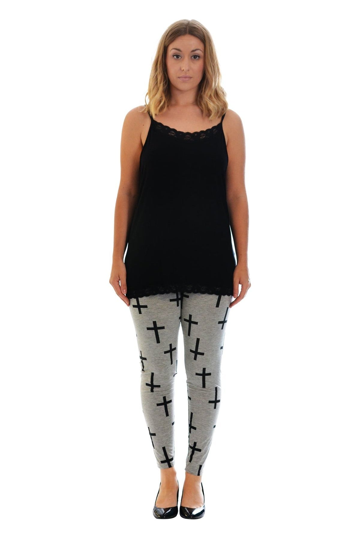 Silver Cross Print Stretchy Leggings Leggings WearAll