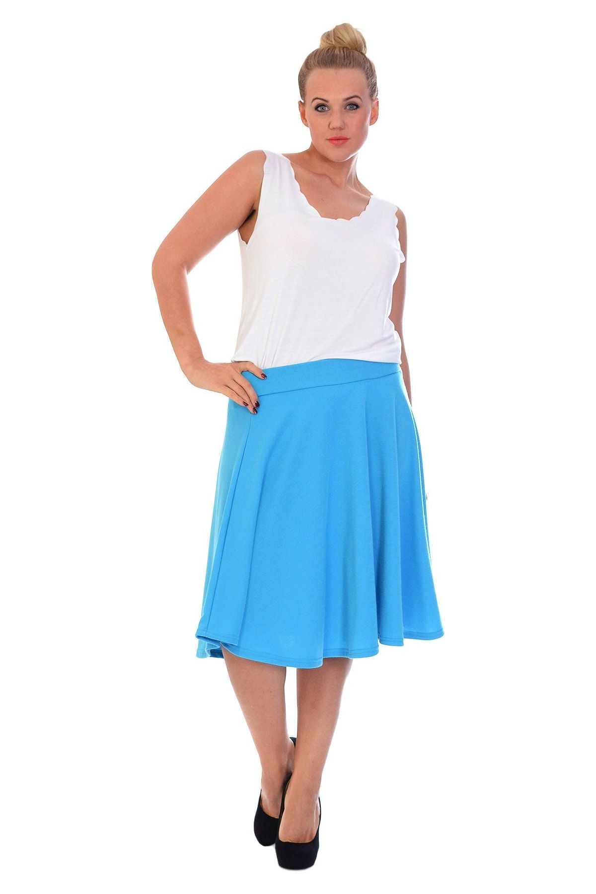 Flared Elastic Waist Skater Skirt