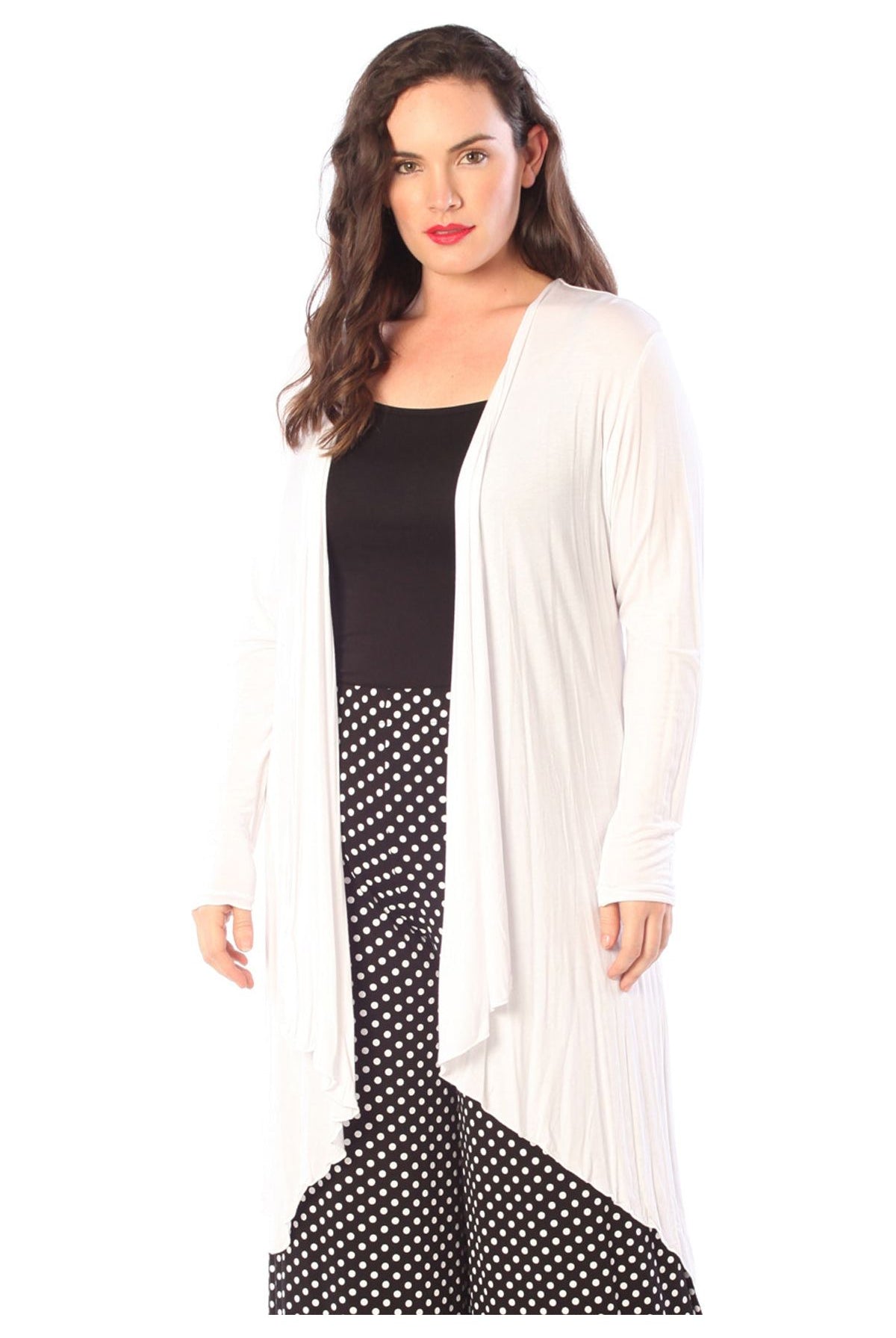 Open Front Hanky Hem Longsleeve Cardigan cardigan WearAll White 14