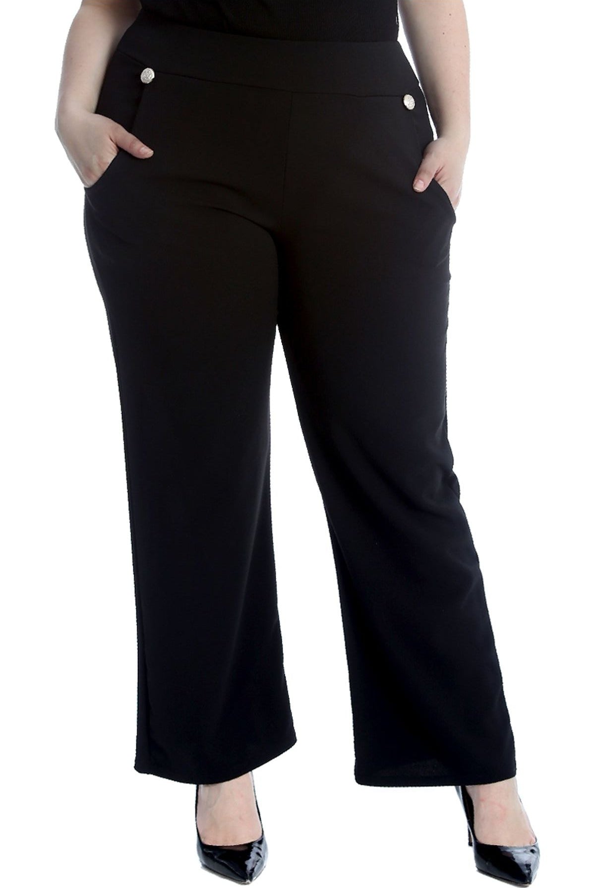 Plus Button Embellished Pocket Palazzo Trousers Trousers WearAll
