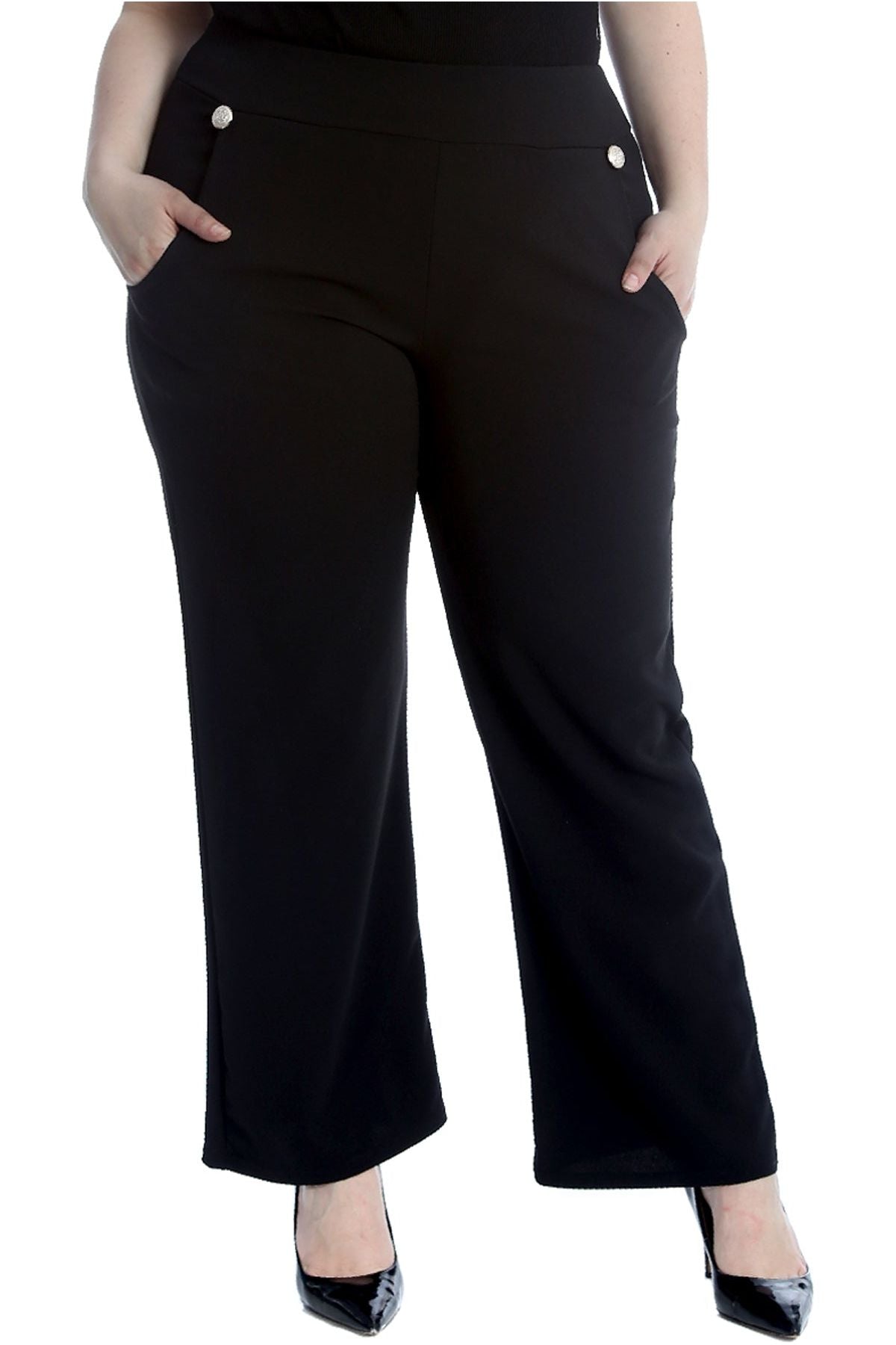Plus Button Embellished Pocket Palazzo Trousers Trousers WearAll