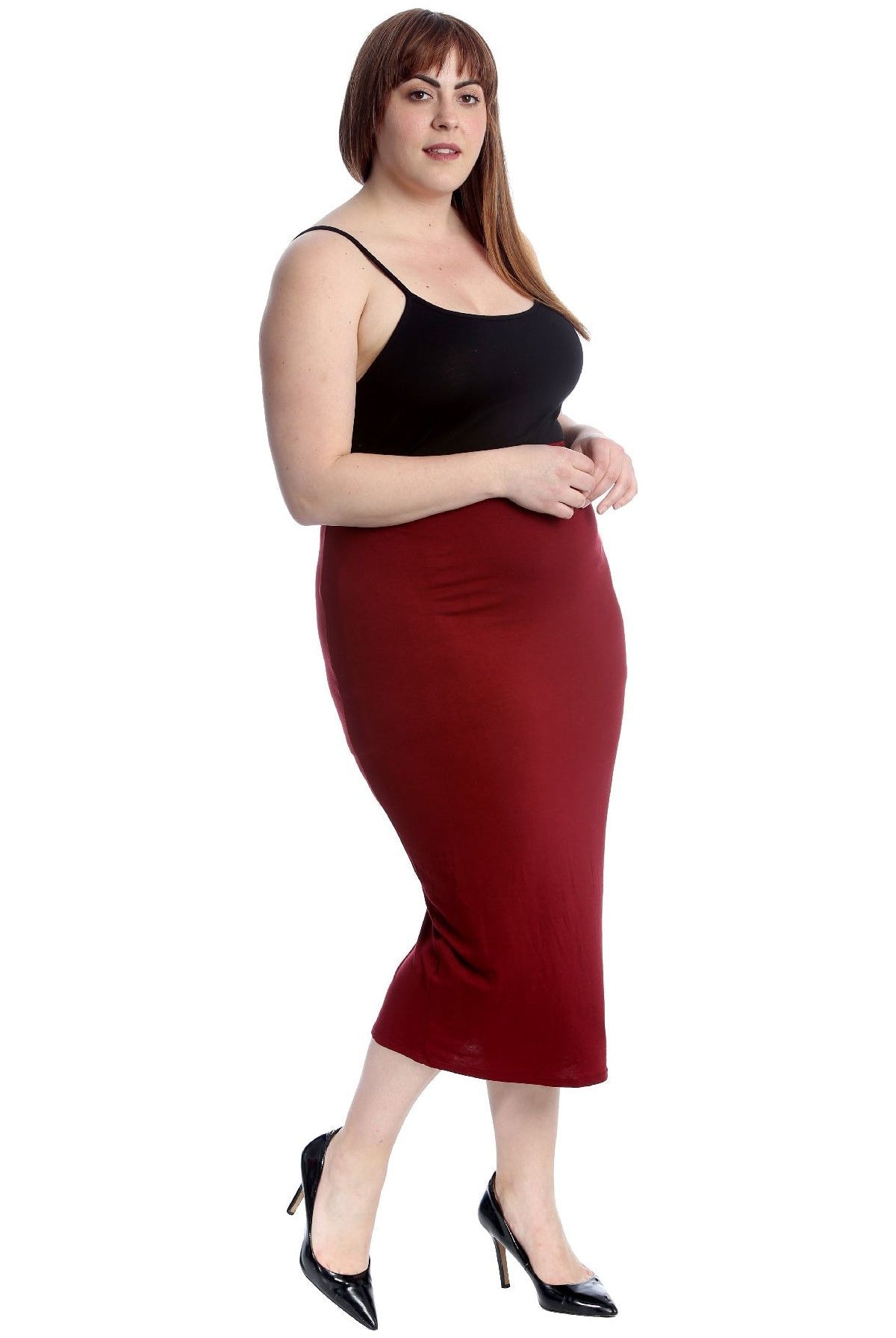 Plus Size Plain Long Ladies Stretch Maxi Skirt Apparel & Accessories WearAll