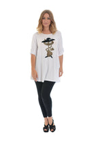 Cat With Hat Stud 2 Button Top Apparel & Accessories WearAll