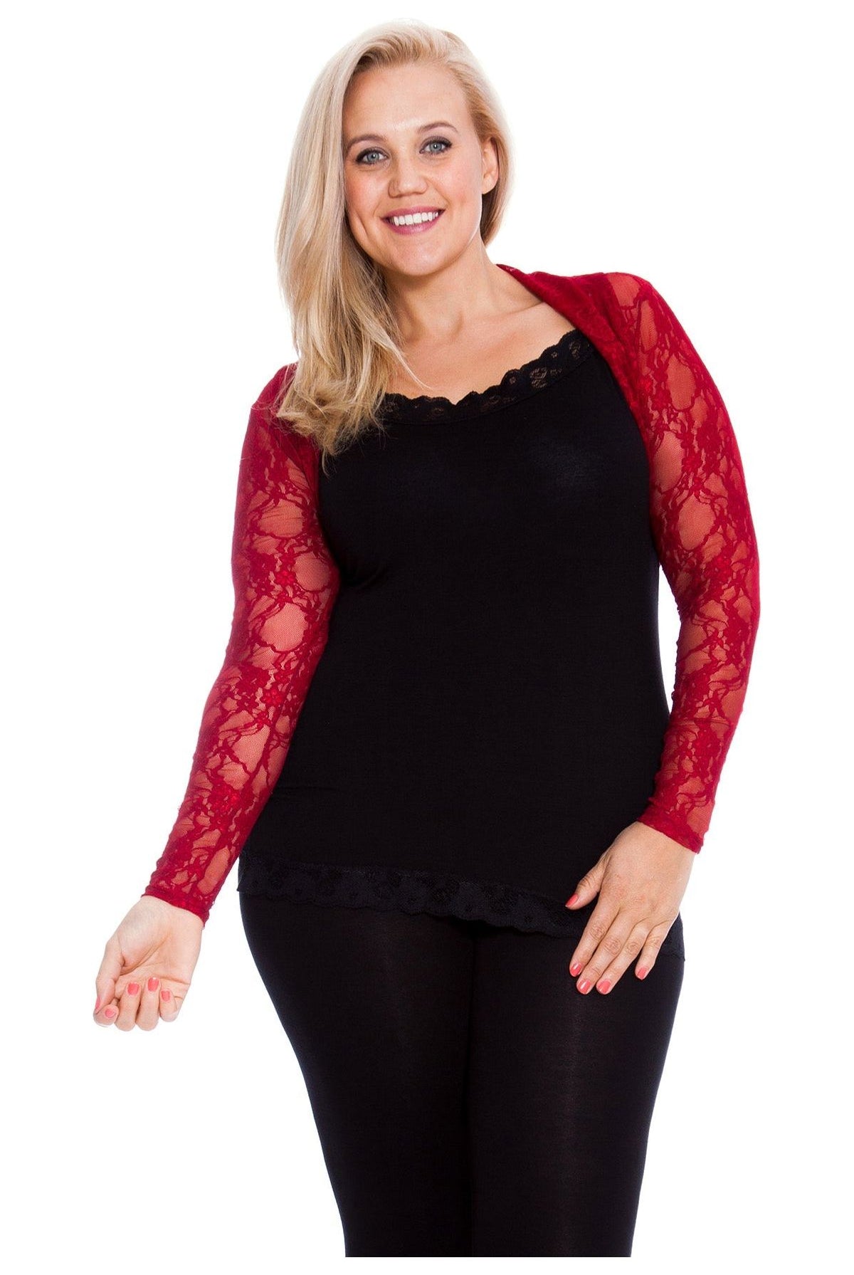 Plus Size Cropped Lace Bolero Shrug Tops WearAll Wine 14