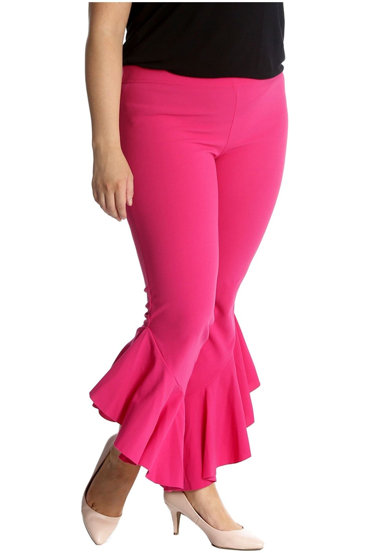 Plus Size Frill Asymmetric Hem Plain Trousers Trousers WearAll
