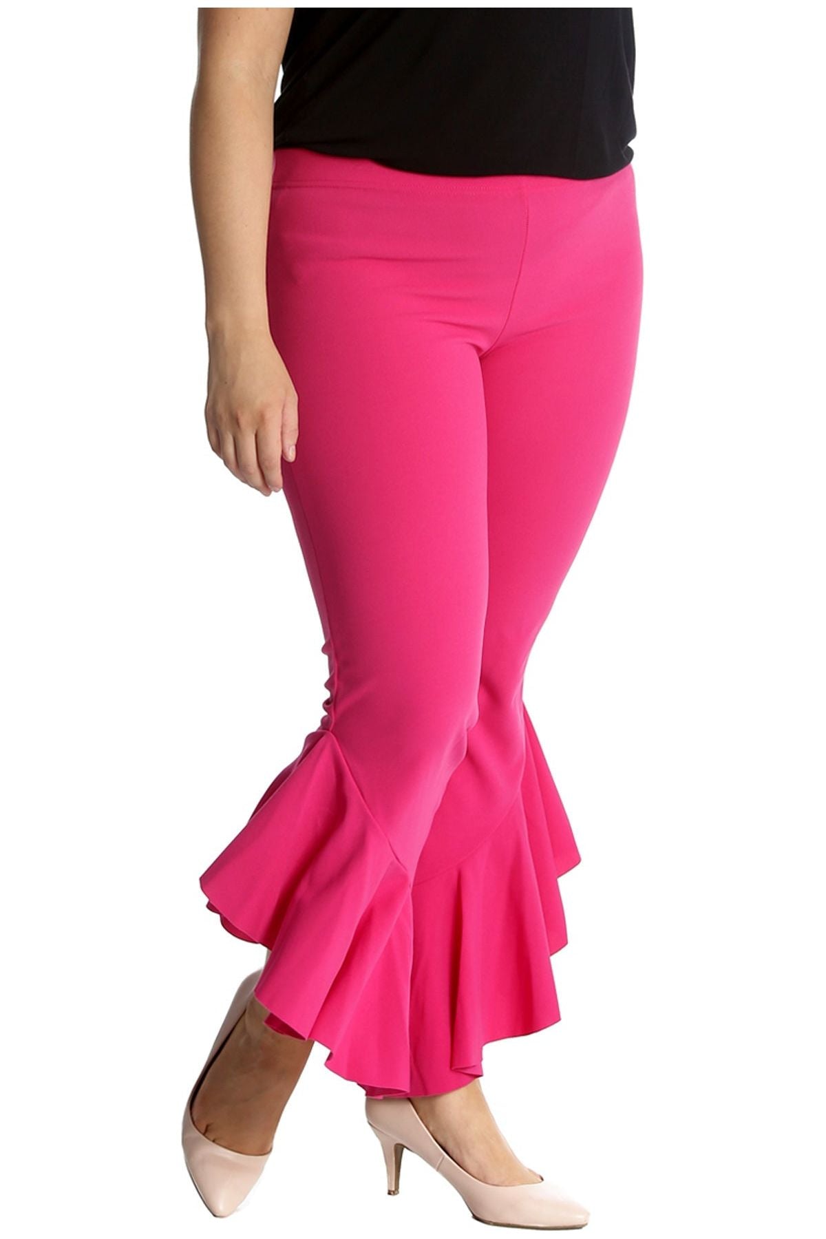 Plus Size Frill Asymmetric Hem Plain Trousers Trousers WearAll