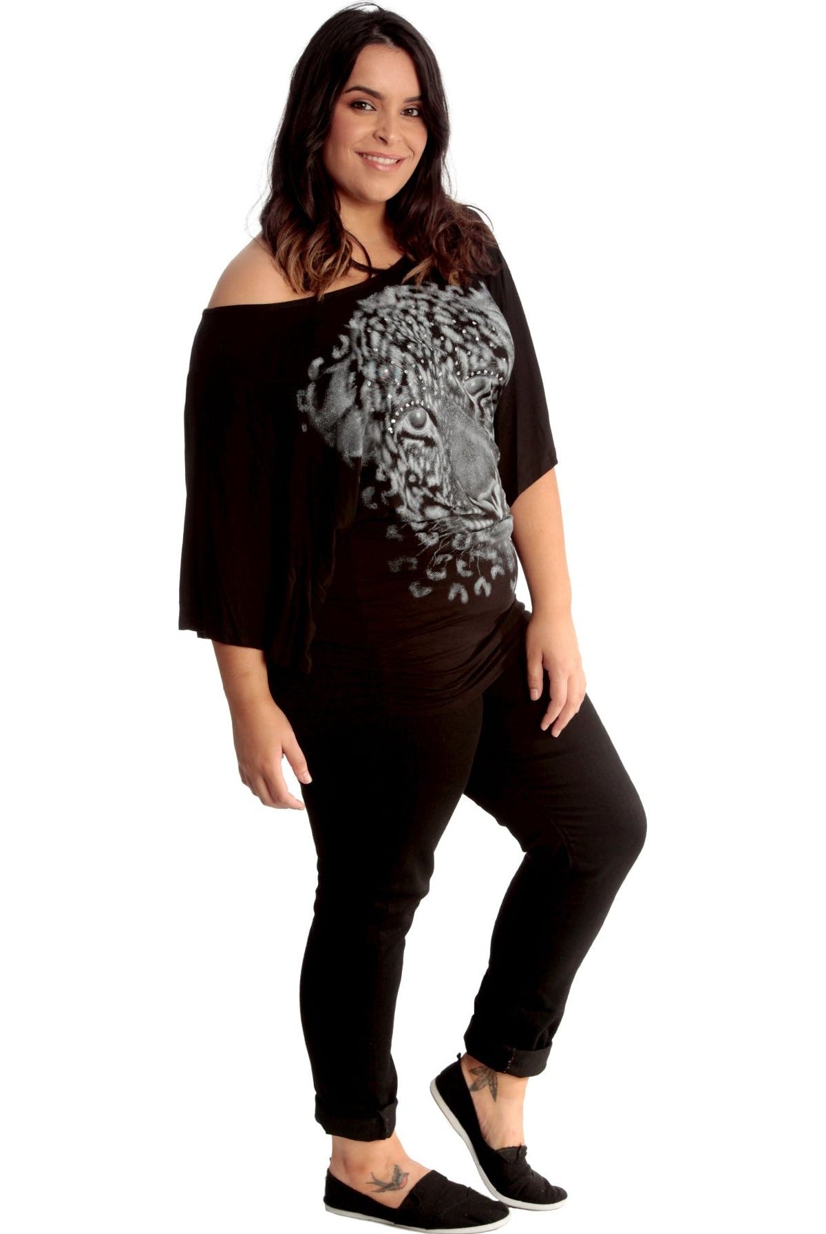 Tiger Print Glitter Batwing Top Tops WearAll
