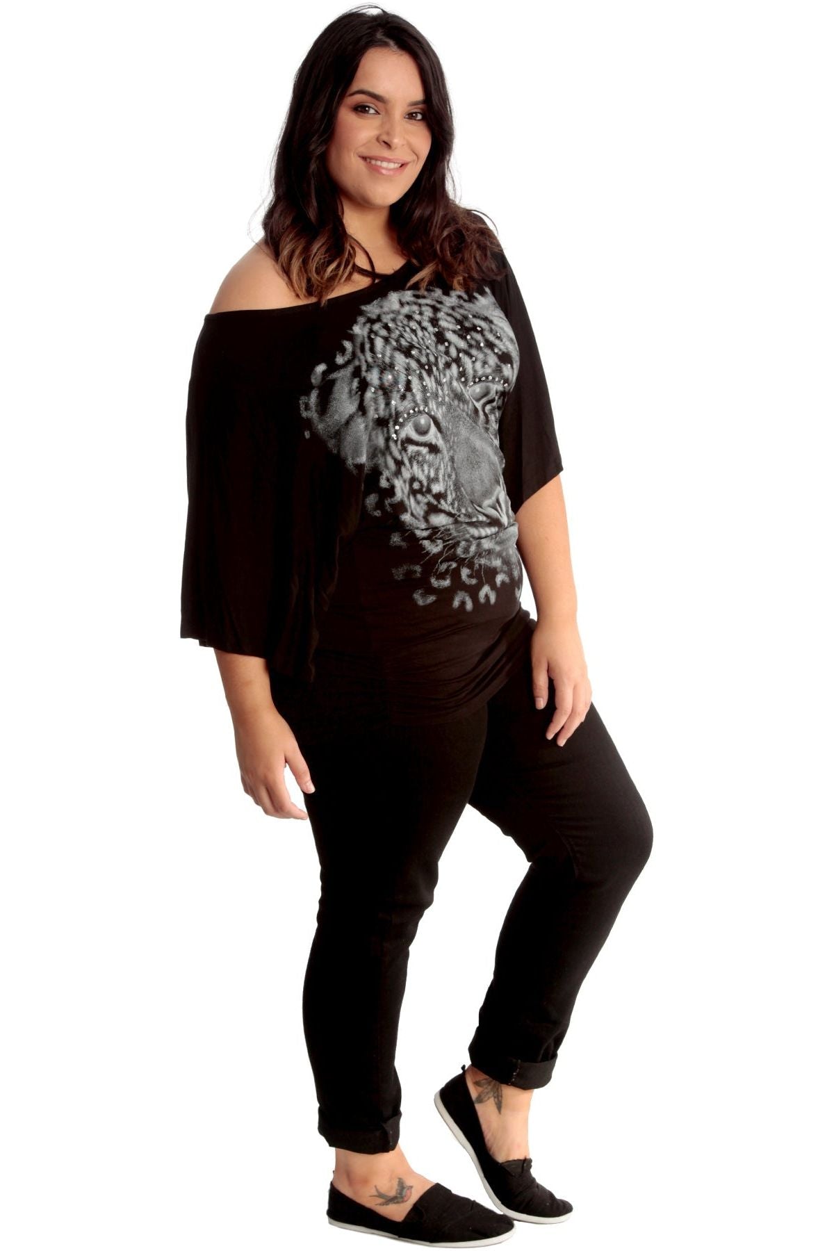 Tiger Print Glitter Batwing Top Tops WearAll