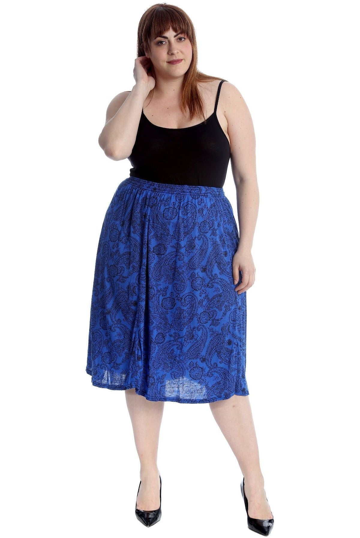 Plus Size Paisley Royal Print Midi Skirt Skirt WearAll
