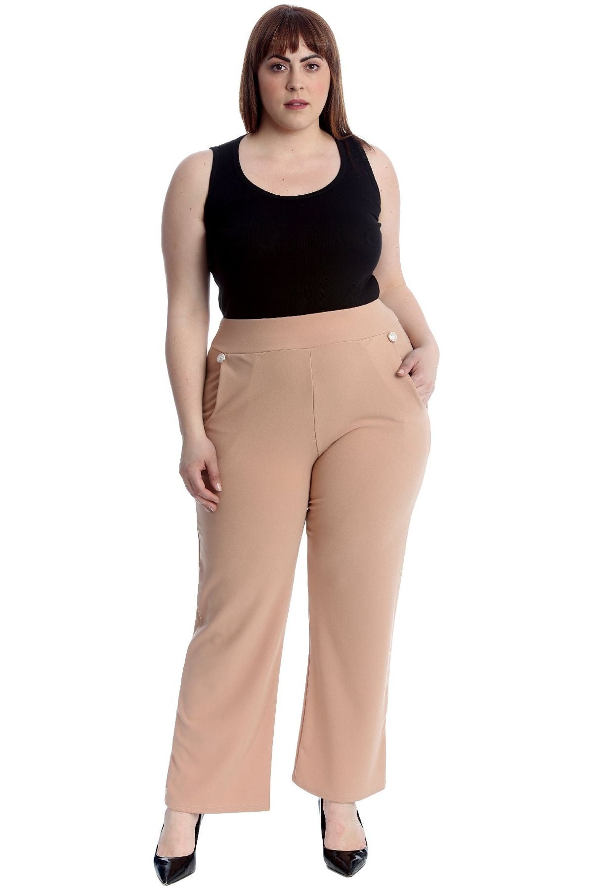 Plus Button Embellished Pocket Palazzo Trousers Trousers WearAll