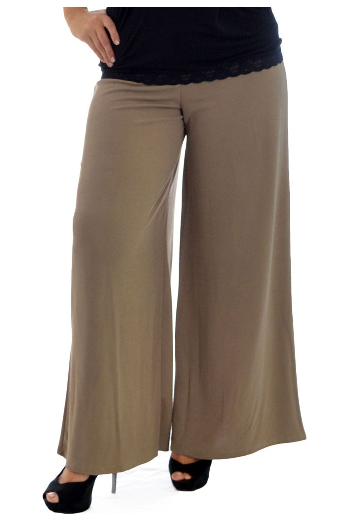 Plus Size Wide Leg Flared Plain Palazzo Trouser Palazzo WearAll
