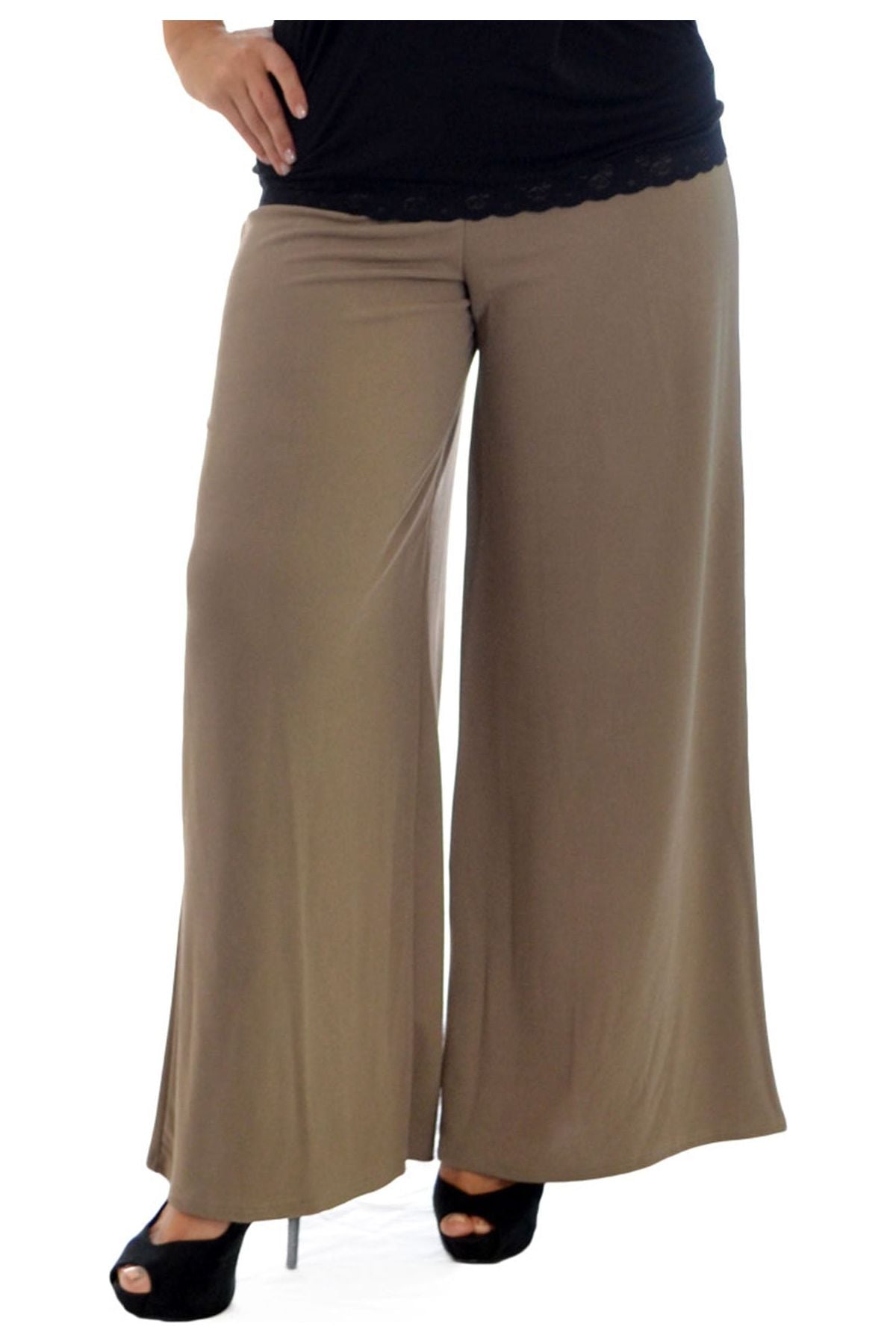 Plus Size Wide Leg Flared Plain Palazzo Trouser Palazzo WearAll