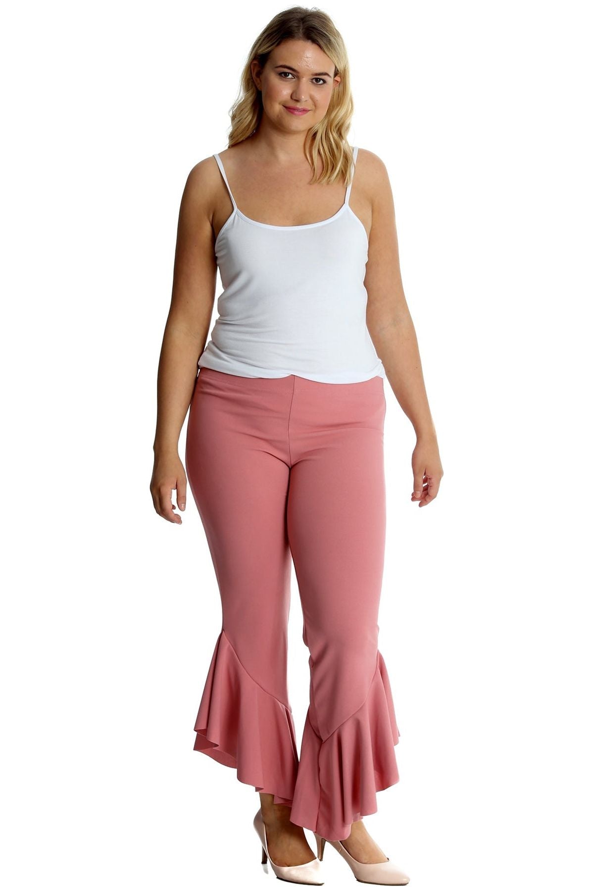 Plus Size Frill Asymmetric Hem Plain Trousers Trousers WearAll