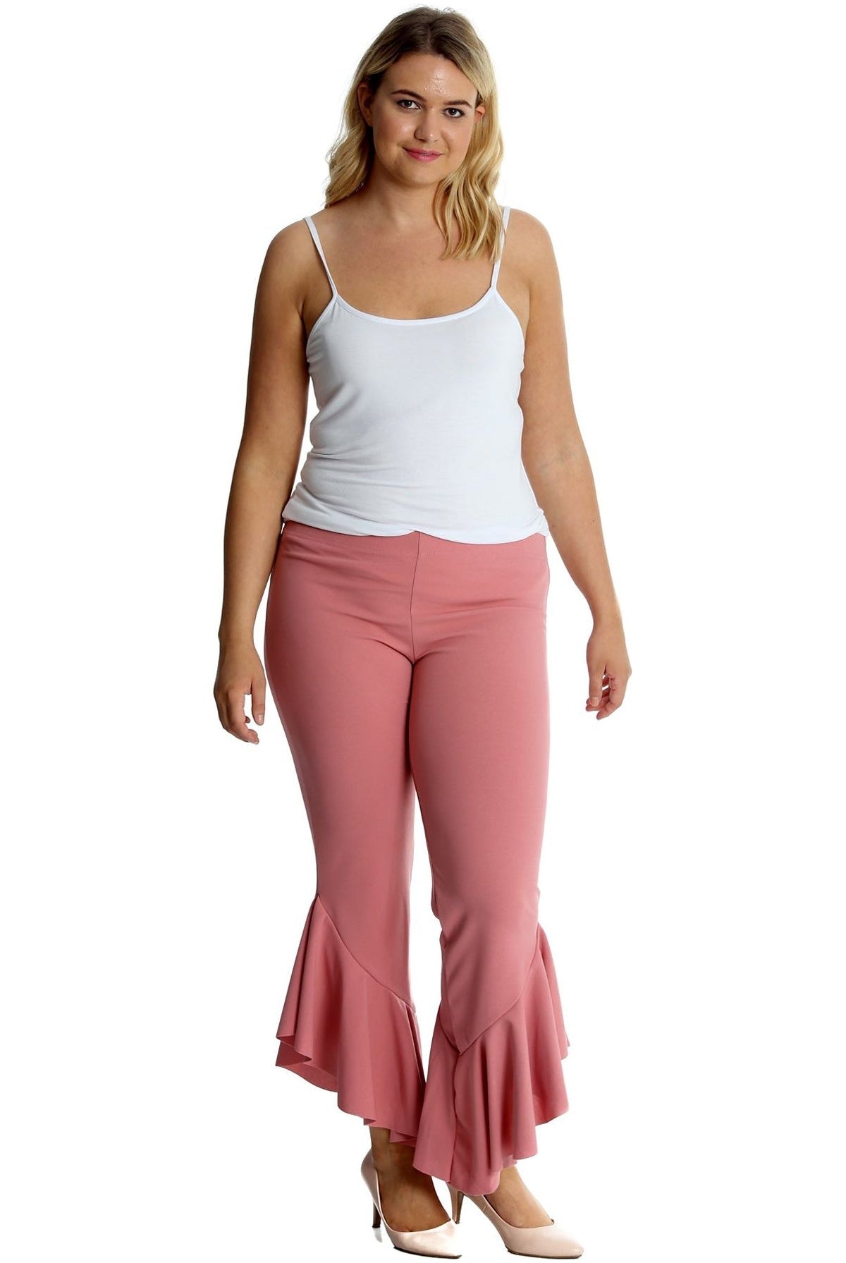 Frill Asymmetric Hem Plain Trousers Trousers WearAll