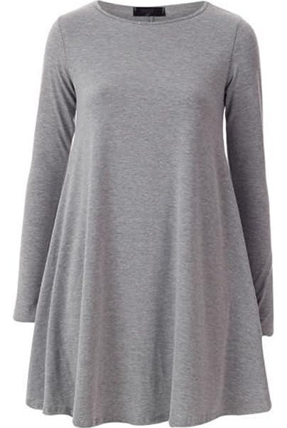Plus Size Plain Ladies Swing Dress Top Dress WearAll Light Grey 16-18