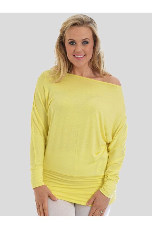 Plus Size Off Shoulder Batwing Top Tops WearAll Yellow 16-18