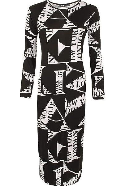 Plus Size Bodycon Love Letters Print Midi Dress Dress WearAll Love Letters 16-18