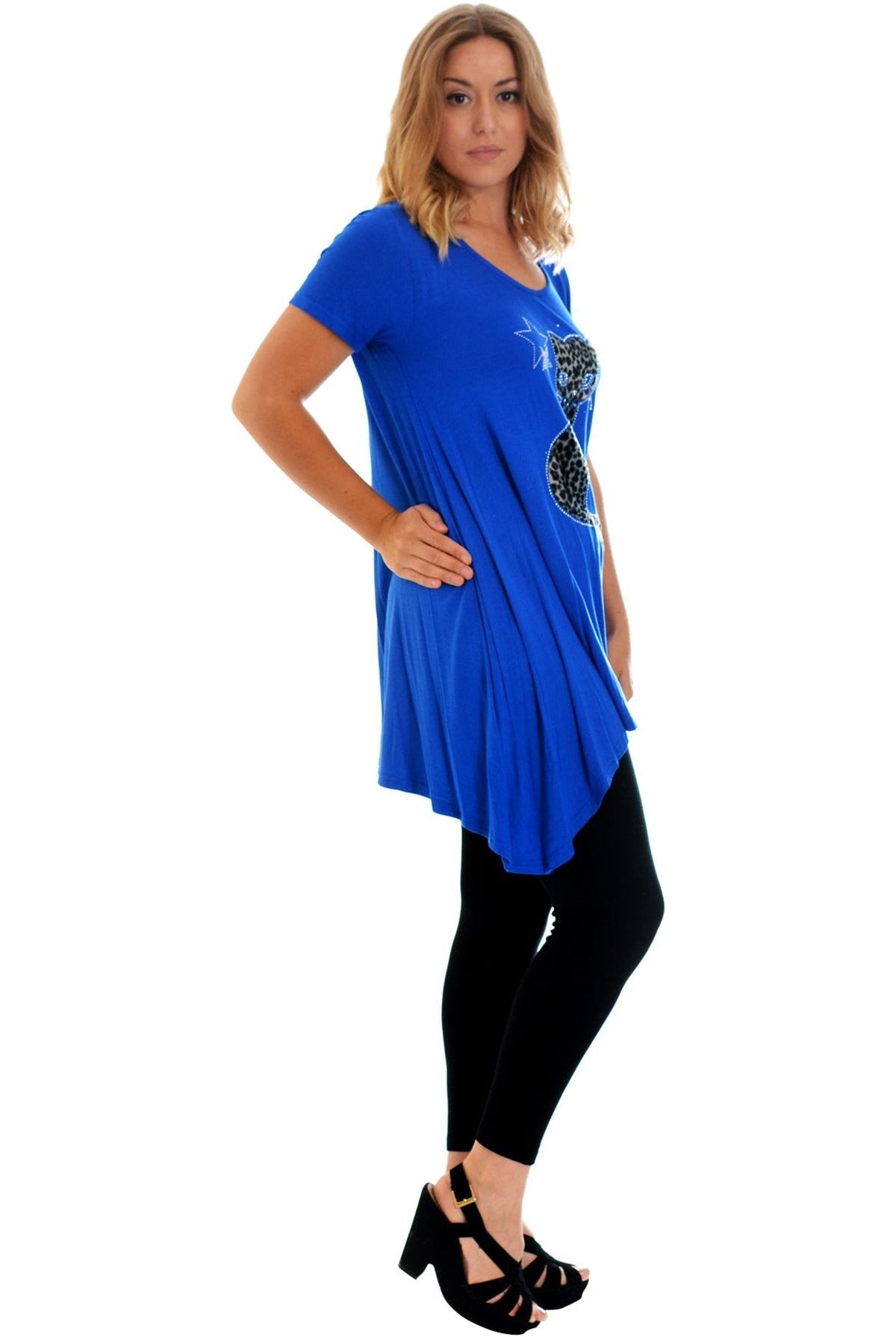 Studded Fur Cat Hanky Hem Short Sleeve Top Apparel & Accessories WearAll