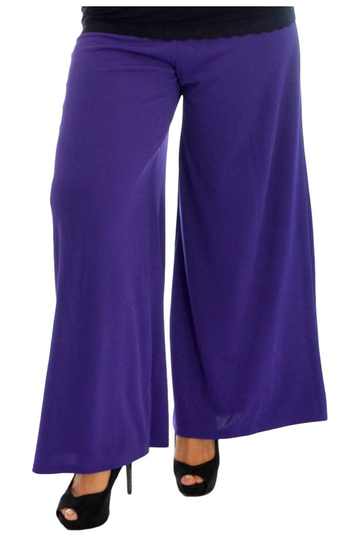 Plus Size Wide Leg Flared Plain Palazzo Trouser Palazzo WearAll Purple 16-18