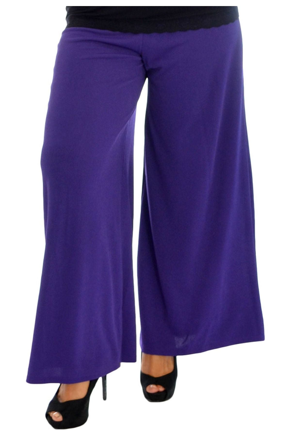 Wide Leg Flared Plain Palazzo Trouser Palazzo WearAll Purple 8-10