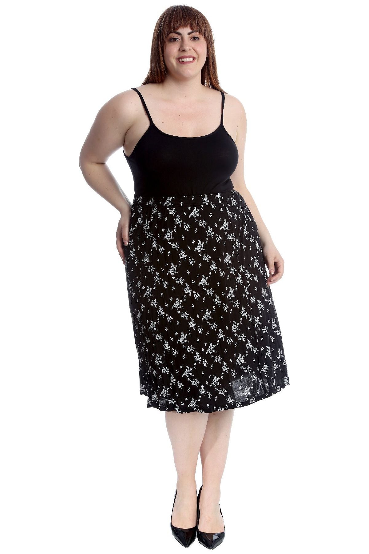 Plus Size Floral Leafy Print Midi Skirt Skirt WearAll